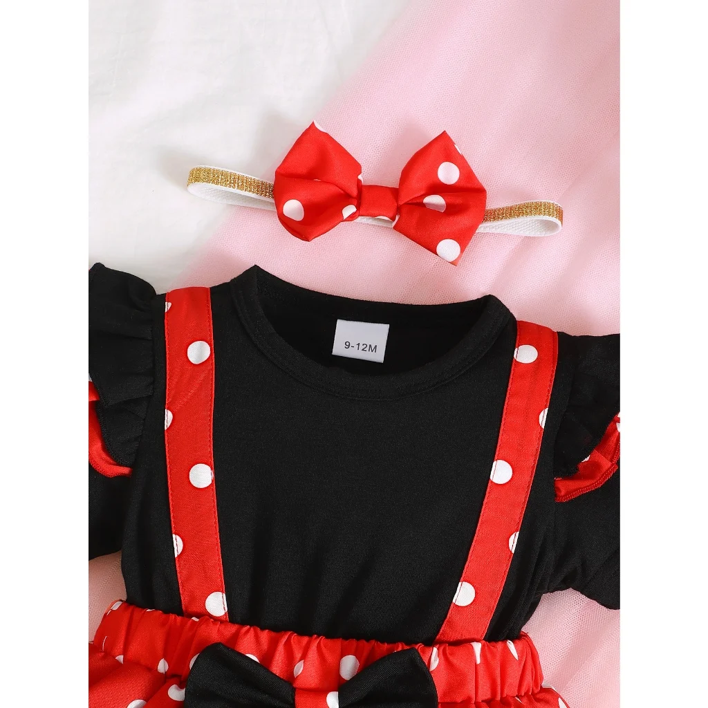 Vestido mameluco de lunares rojo y negro con mangas voladoras bebé - imagen 5