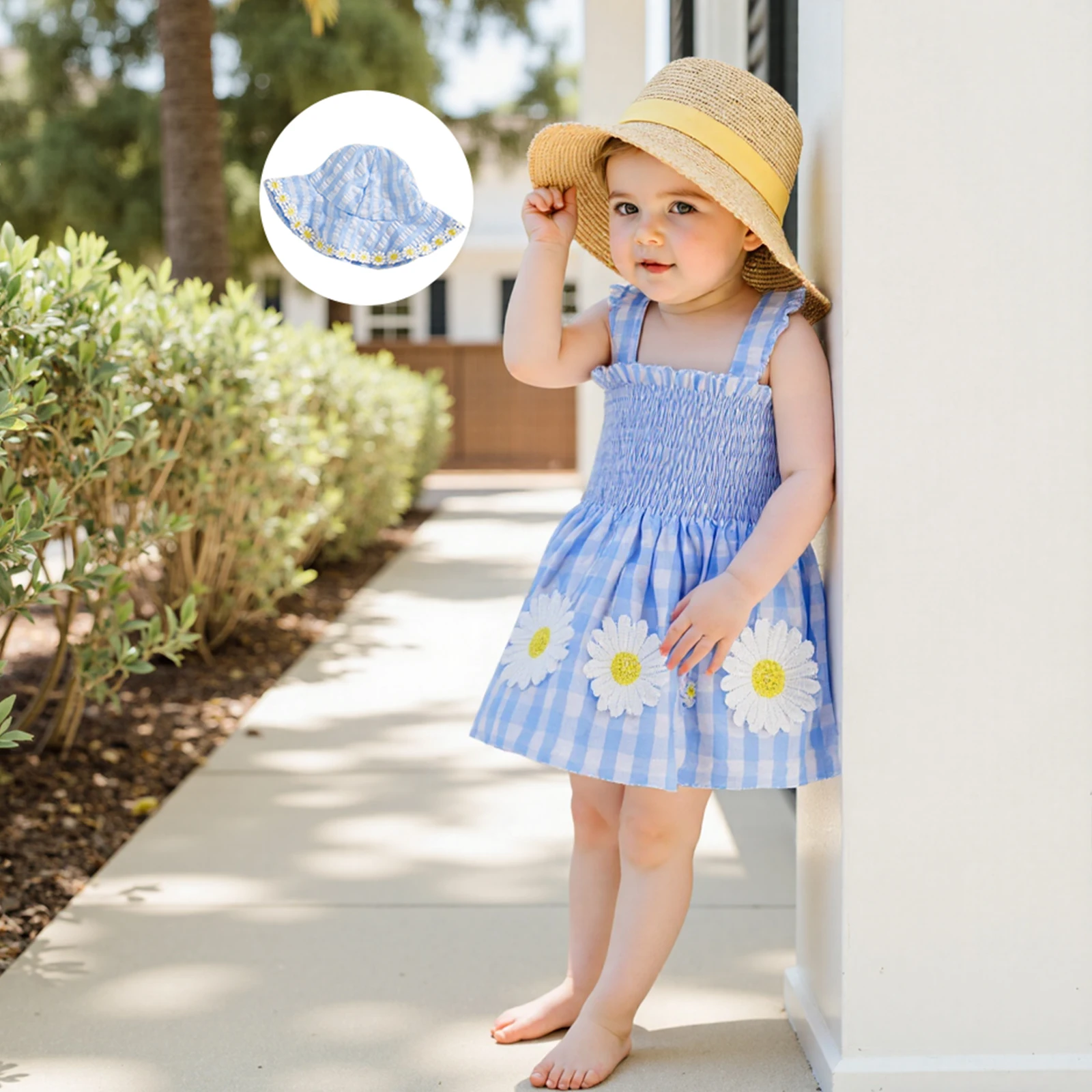 BeQeuewll vestido-mameluco de cuadros princesa sin mangas floral niña - imagen 4