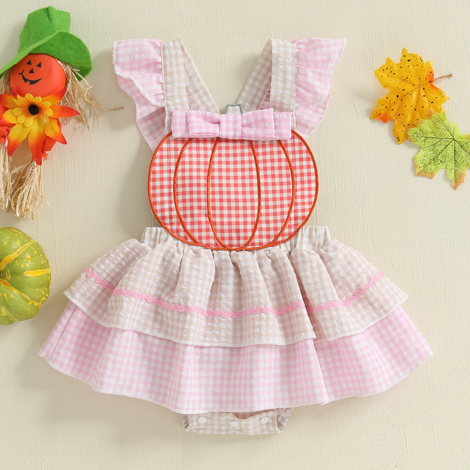 Tregren pelele de Halloween para bebé niña, mono bordado calabaza - imagen 5