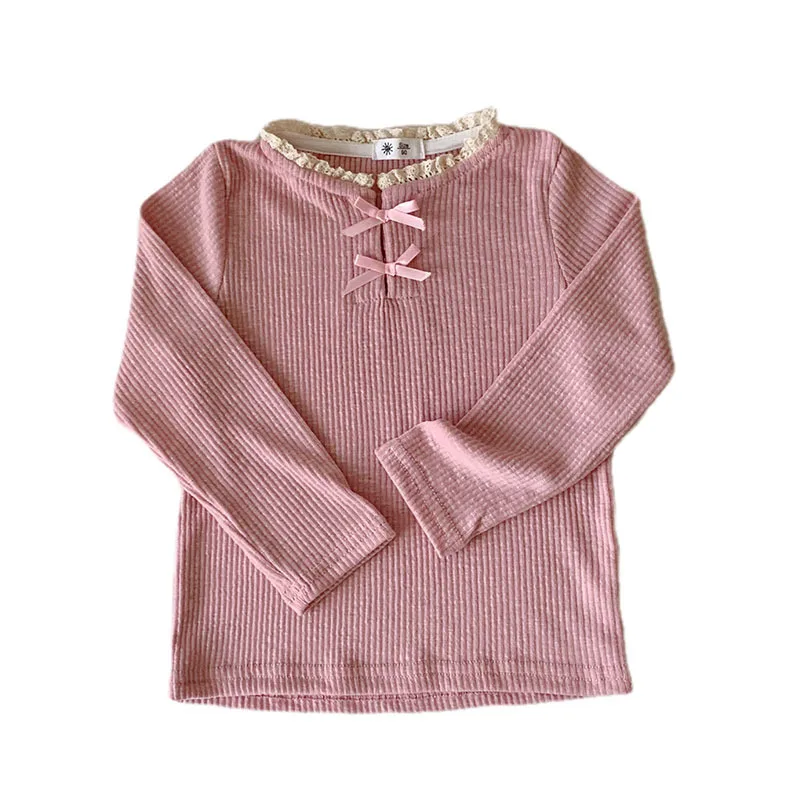 Camiseta de manga larga para niñas con lazo y estilo otoñal
