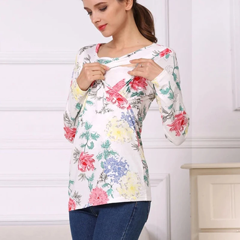 Camiseta de lactancia floral en algodón, manga larga, primavera y otoño - imagen 5
