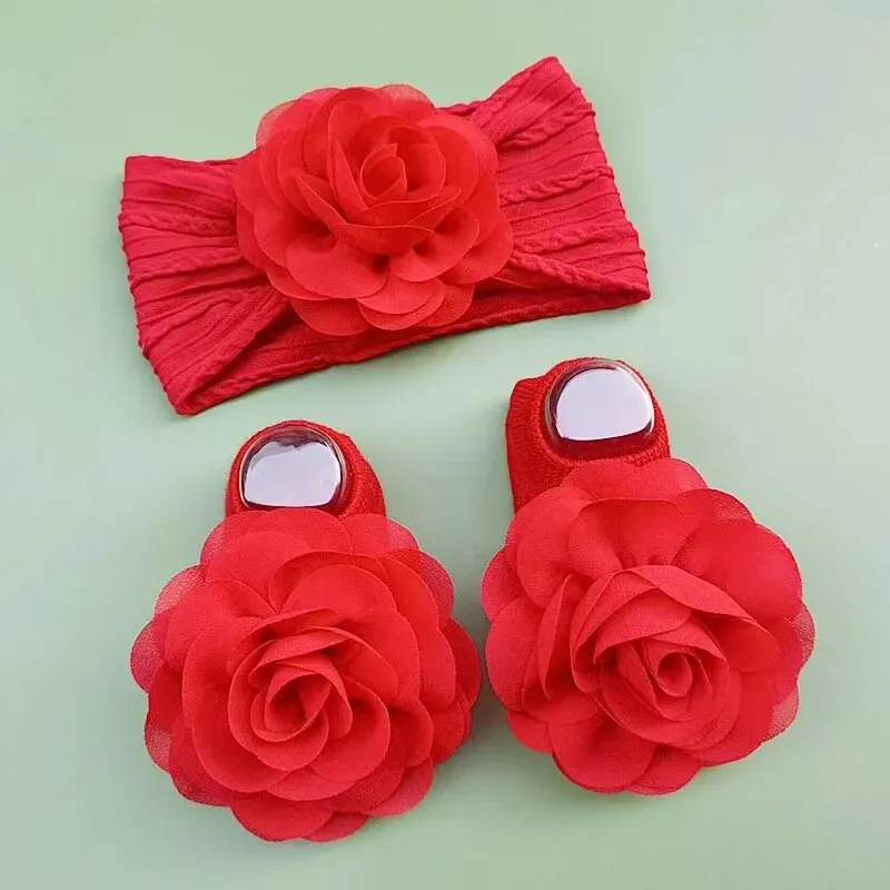 Calcetines antideslizantes bebé con diadema encaje para recién nacido - imagen 2