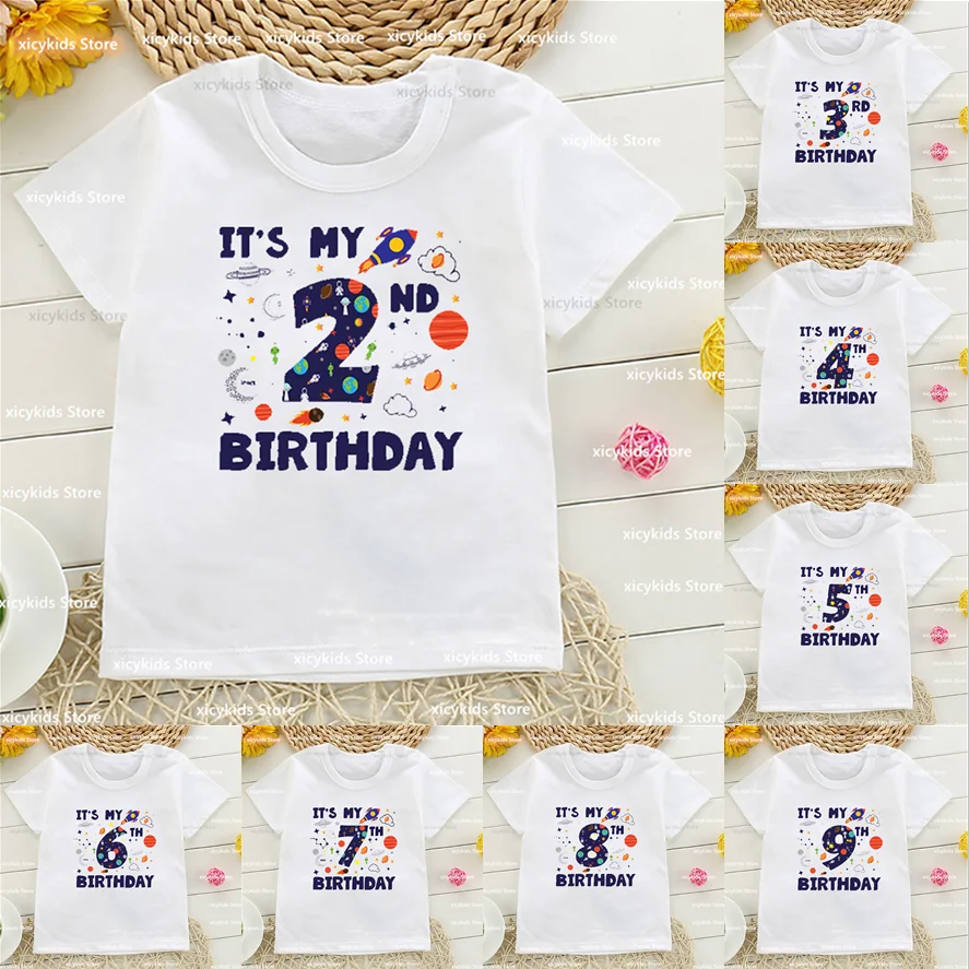 Camiseta Cumpleaños Niño Astronauta Espacial Personalizada con Cohete - imagen 4