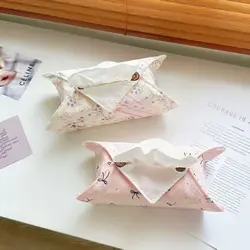 Porta pañuelos de tela estilo francés con lazo rosa estampado