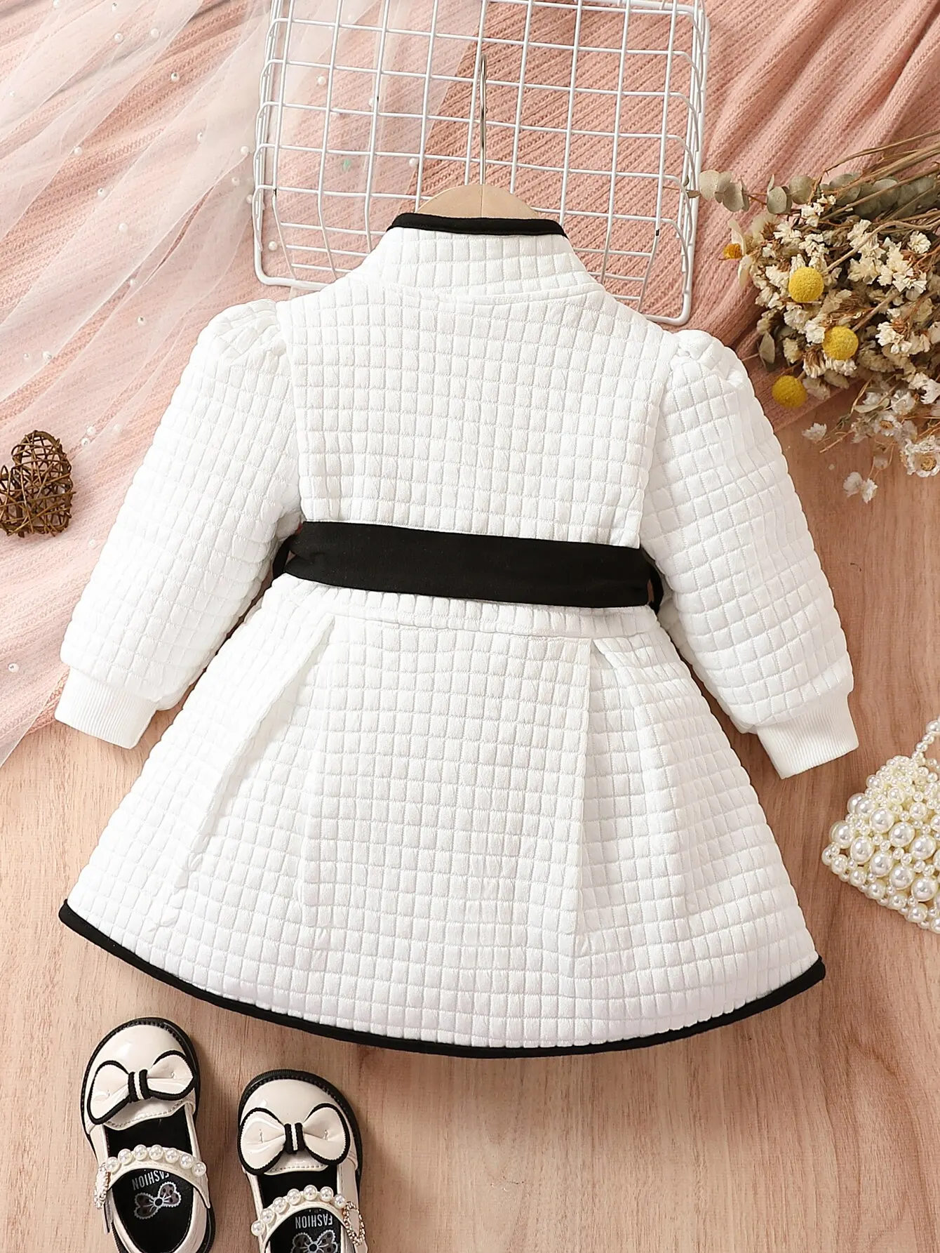 Conjunto de vestido térmico para niñas con cinturón y cárdigan - imagen 3