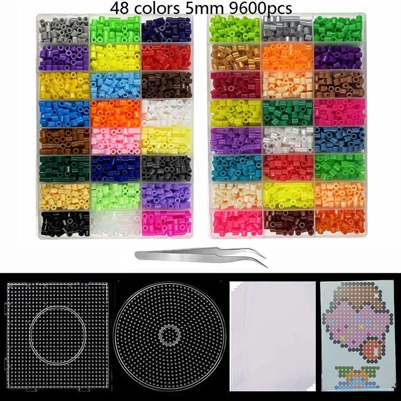 Cuentas Hama de múltiples colores organizadas en cajas
