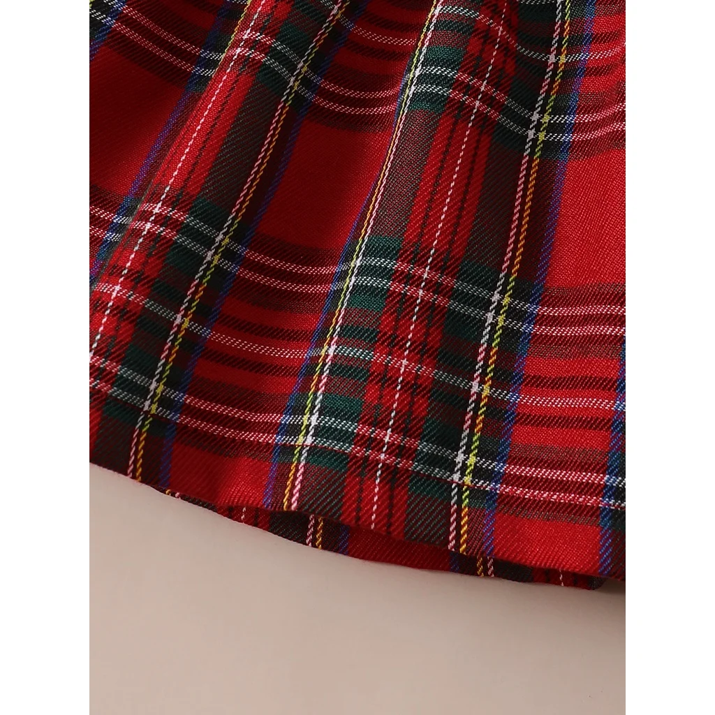 Vestido Navidad niña rojo con encaje y cuadros festivo - imagen 3
