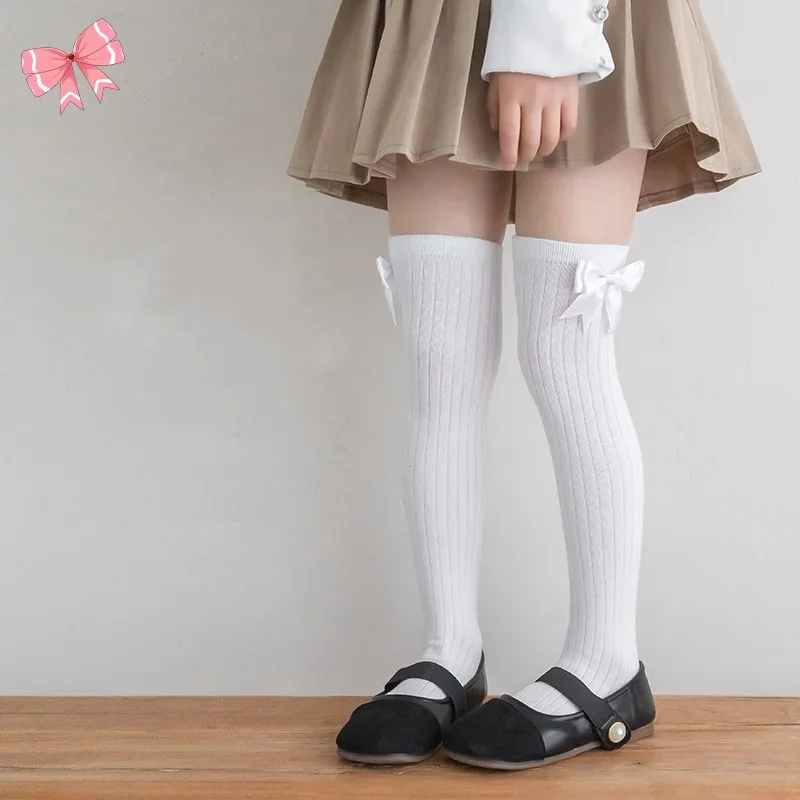 Calcetines escolares infantiles de algodón con lazo para niños y niñas