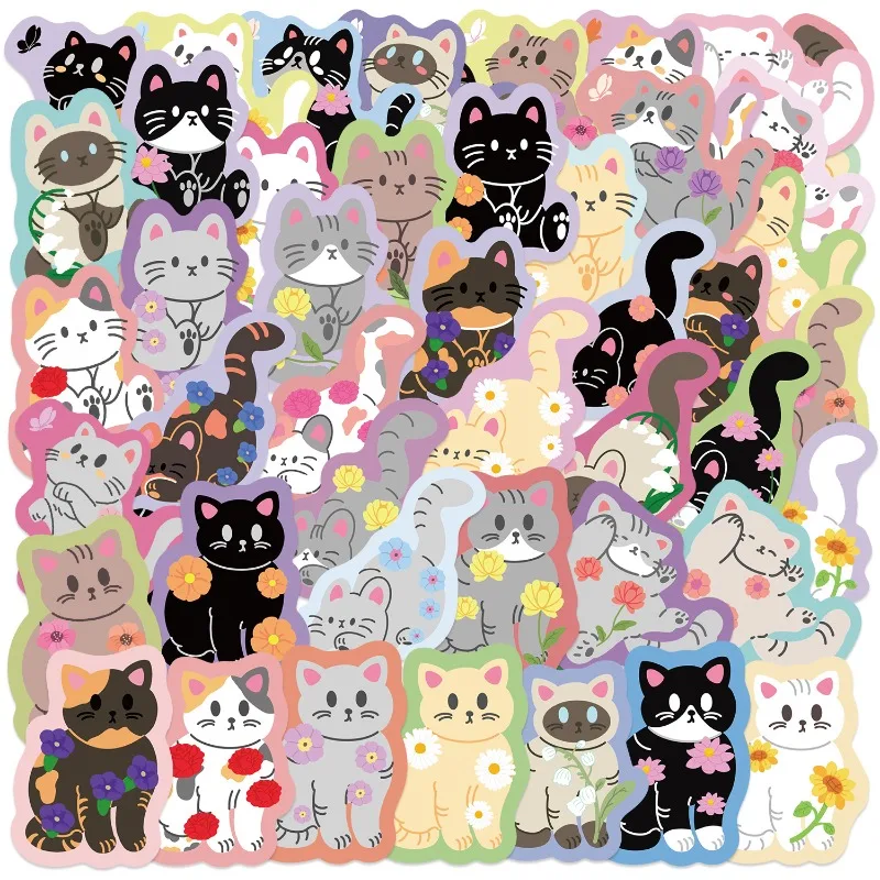 Pegatinas impermeables infantiles de gatitos y flores para álbum - imagen 5