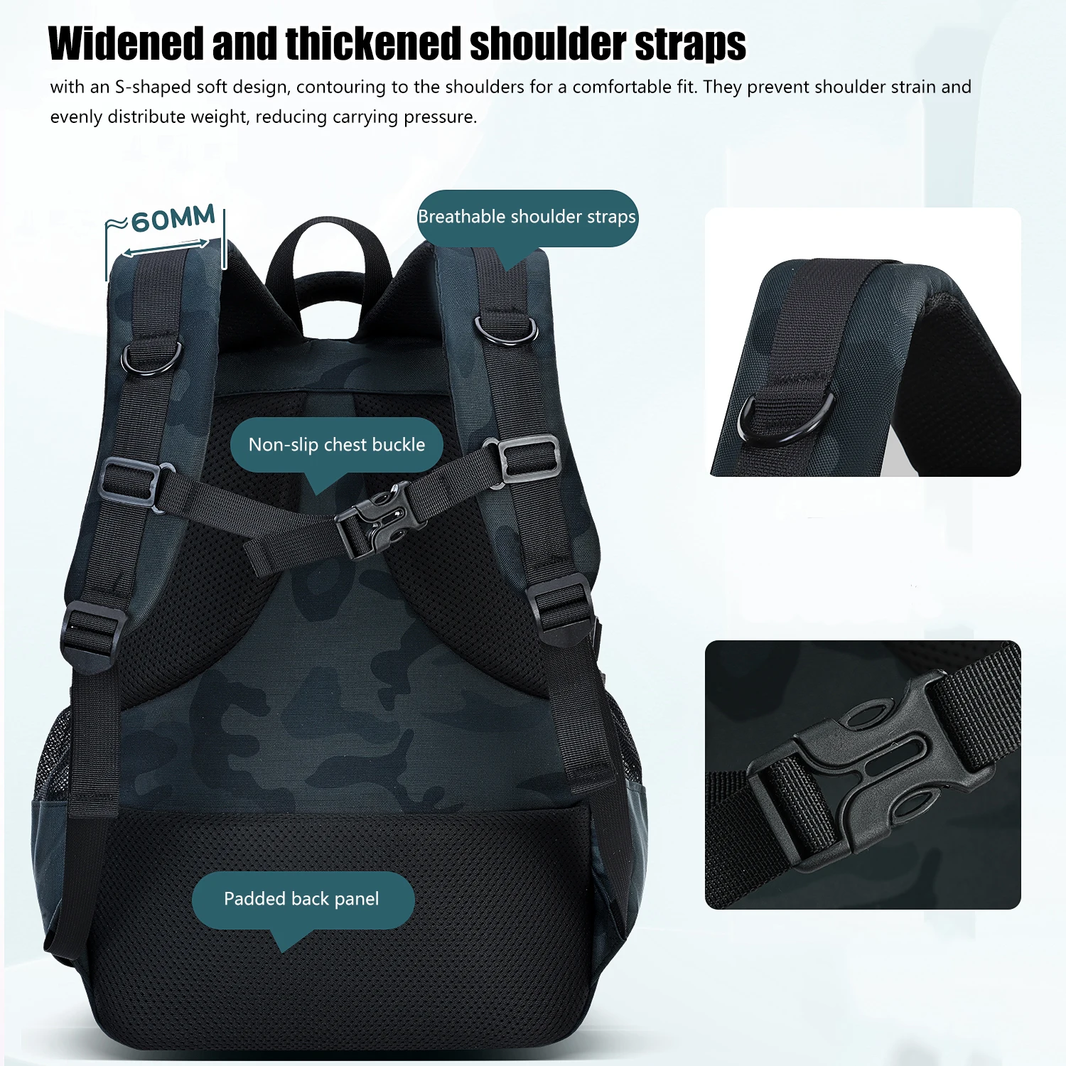 Mochila escolar de camuflaje para niños y niñas - imagen 4