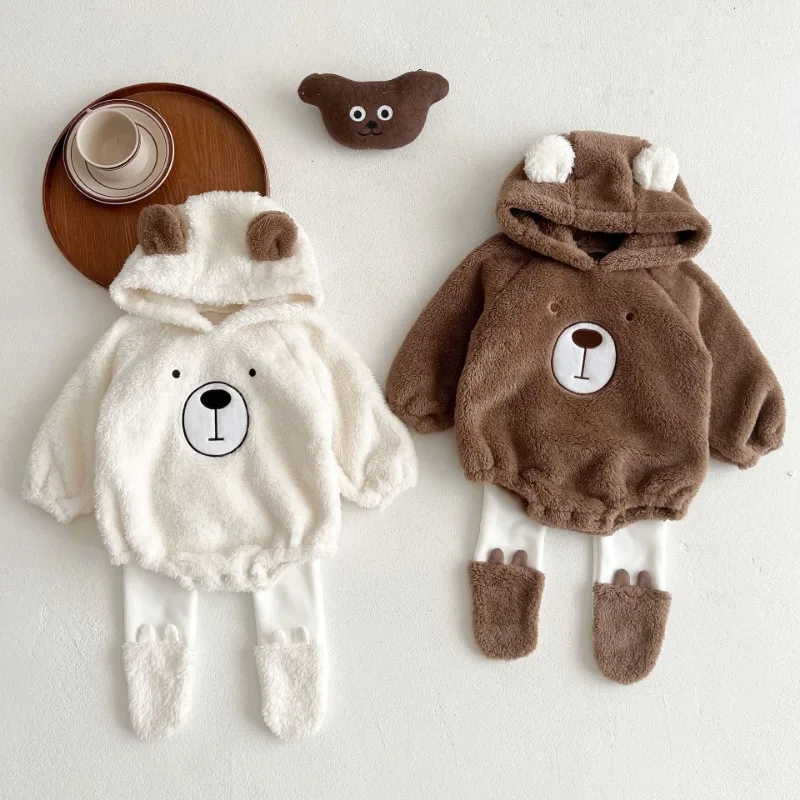 Pelele felpa para recién nacido con capucha de oso, otoño-invierno - imagen 5