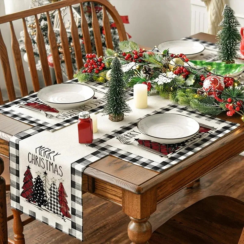 Manteles individuales de lino con diseño de alce navideño - imagen 3