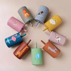 Copa de aprendizaje de silicona con pajita para bebés