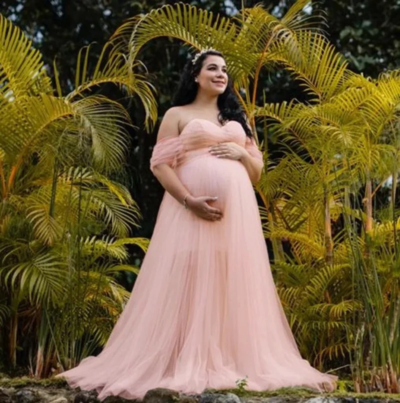 Vestido de maternidad maxi encaje con hombros descubiertos - imagen 5