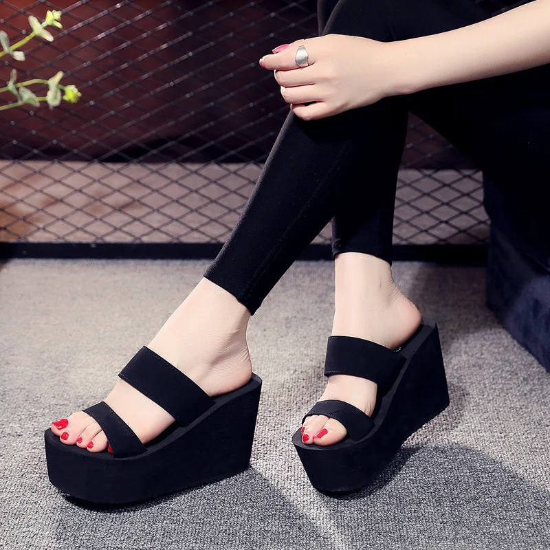 Sandalias de cuña plataforma negras para verano – Cómodas - imagen 4