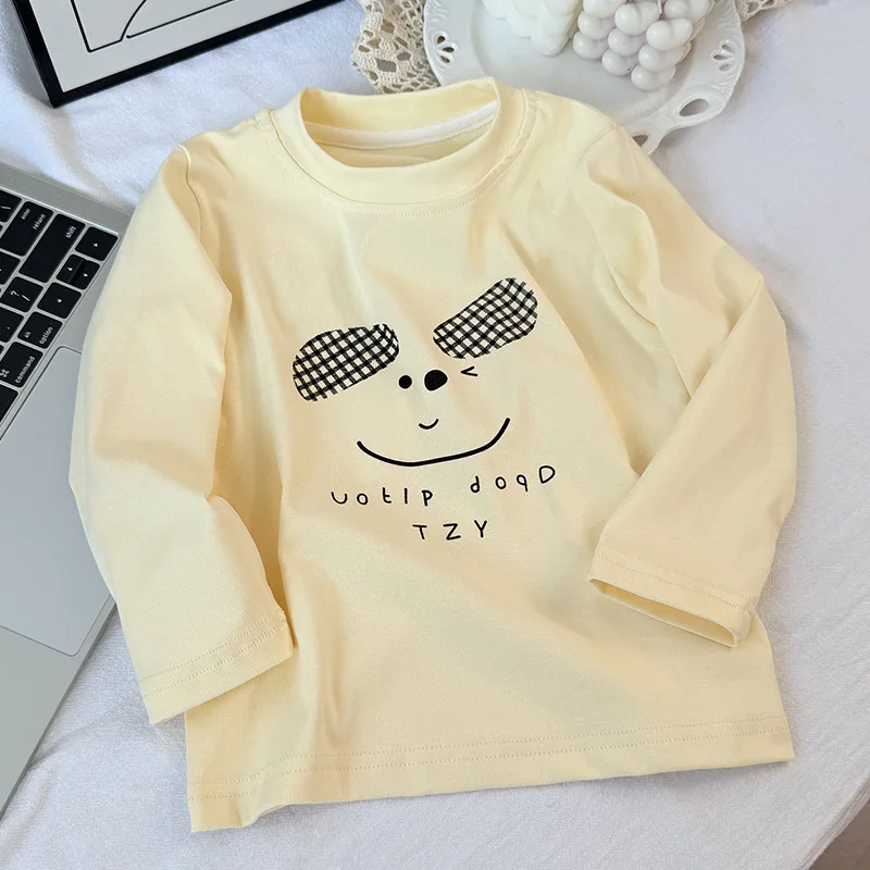 Camiseta de algodón de manga larga con cuello redondo