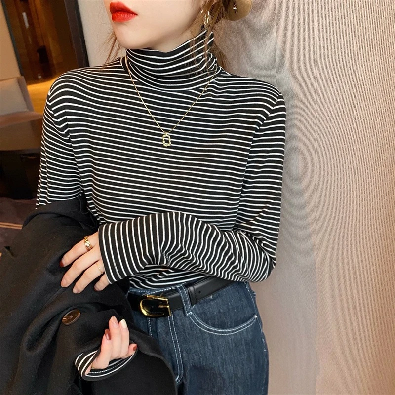Camiseta interior rayada bebé cuello alto manga larga otoño invierno - imagen 5