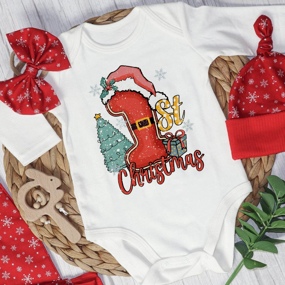 Mameluco Primera Navidad bebé manga larga – Estampado árbol y Santa - imagen 3