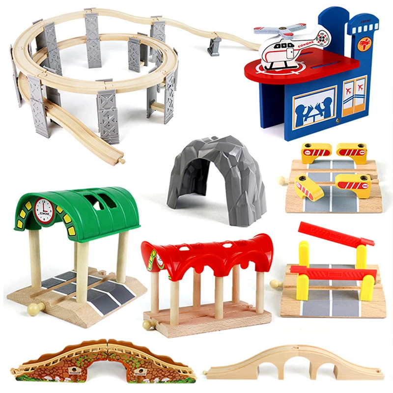 Set de vía de tren de madera de haya para niños – Piezas de estación compatible - imagen 2