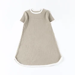 Vestido de verano para niña, cuello redondo con detalle acanalado