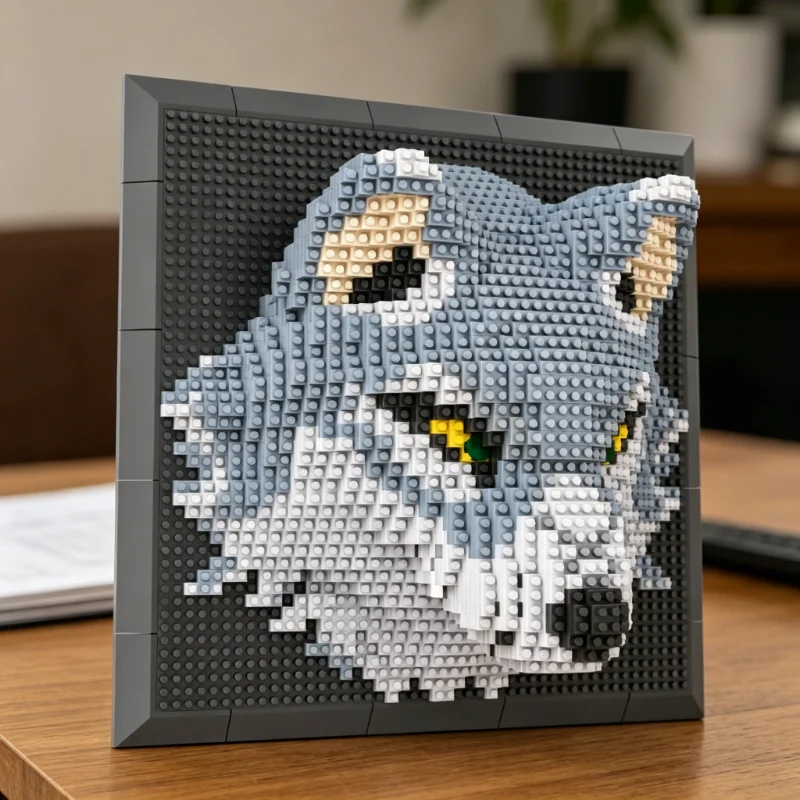Bloques de construcción 3D con lobo: mural estereoscópico - imagen 5