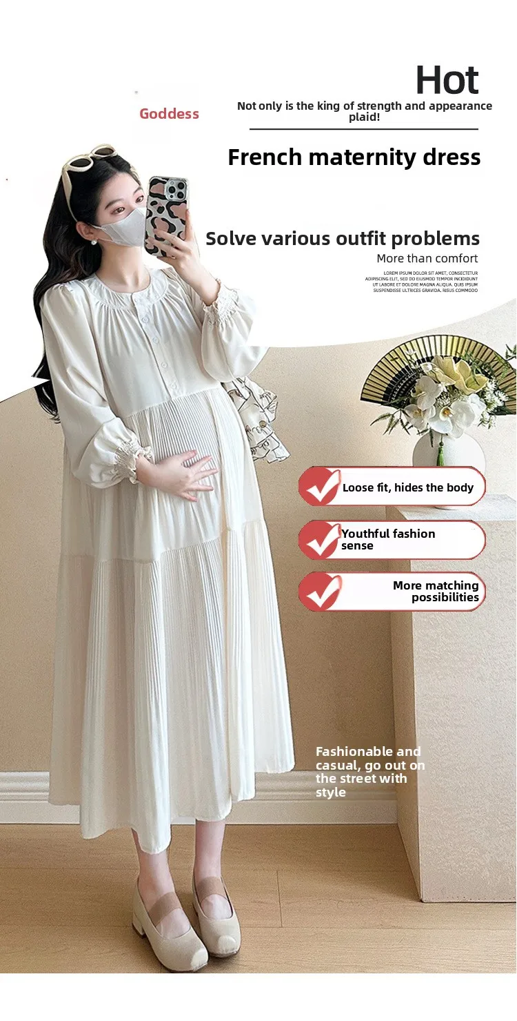 Vestido de maternidad casual con cuello redondo y estilo simple