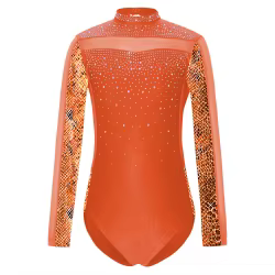 Maillot de gimnasia con pedrería brillante, manga larga
