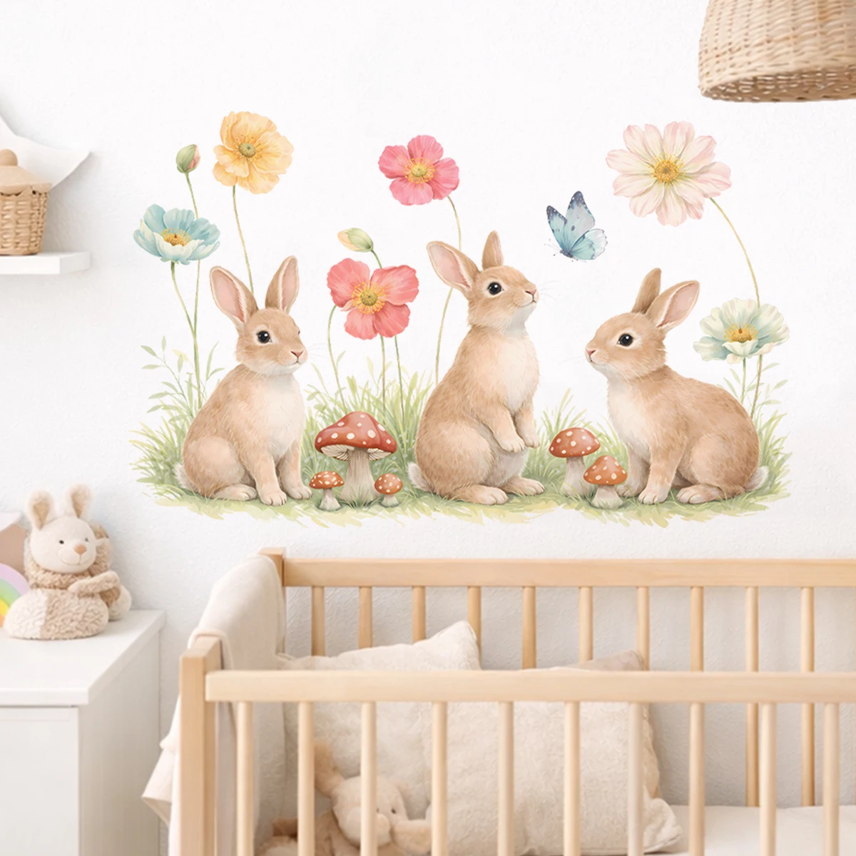 Pegatinas de pared conejo dibujos animados con flores - imagen 2