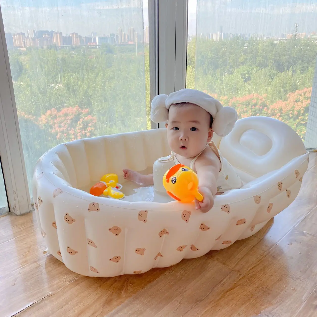 Bañera inflable portátil para bebé con dibujos animados
