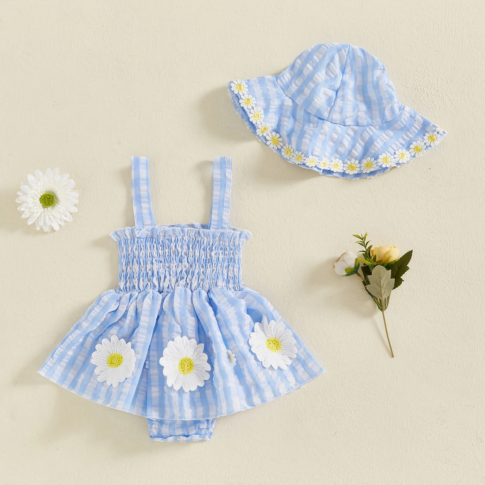 BeQeuewll vestido-mameluco de cuadros princesa sin mangas floral niña