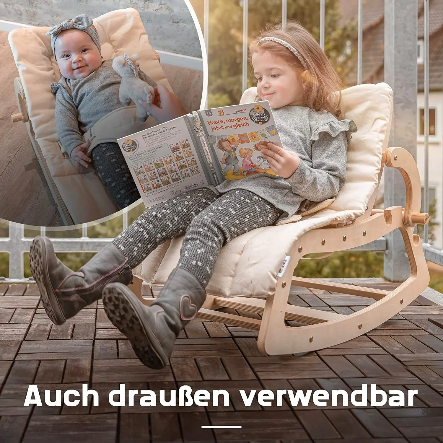 Silla mecedora reclinable de madera para bebé con cojín lavable - imagen 3
