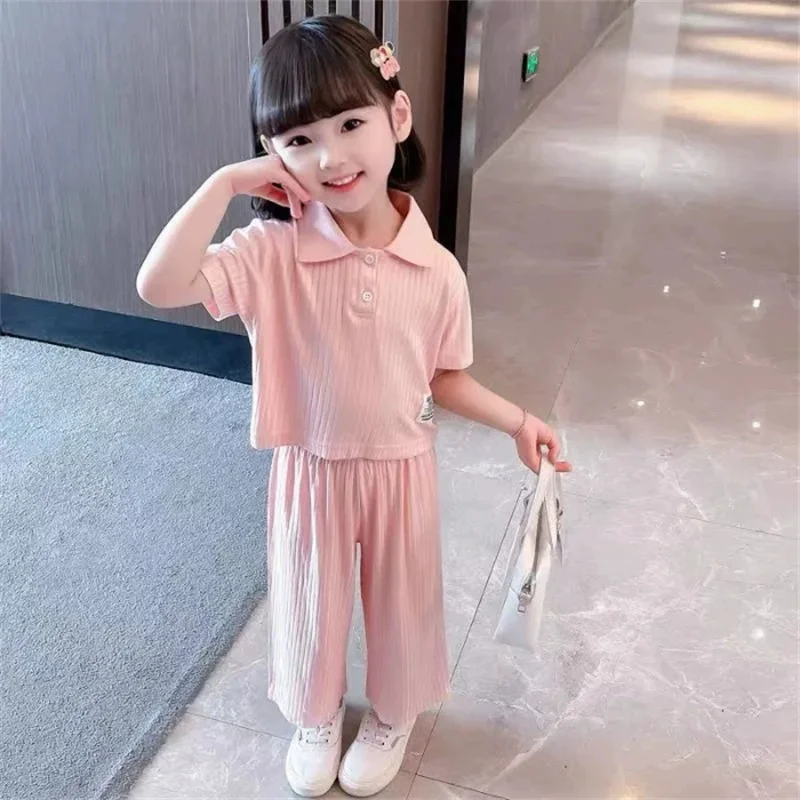 Conjunto de verano infantil a rayas con solapa y pantalón - imagen 3