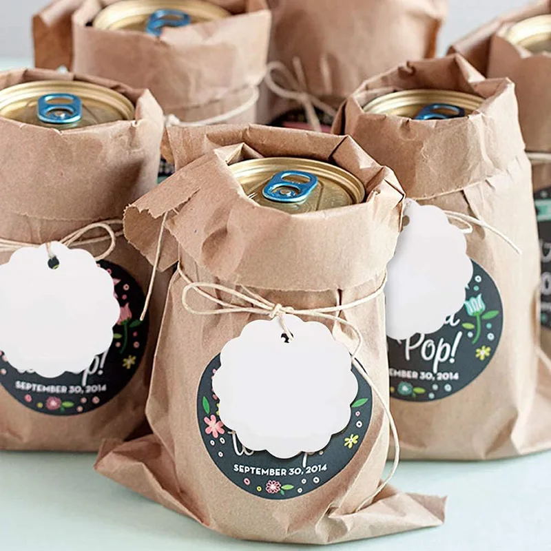 Etiquetas redondas de encaje para regalo, papel kraft artesanal