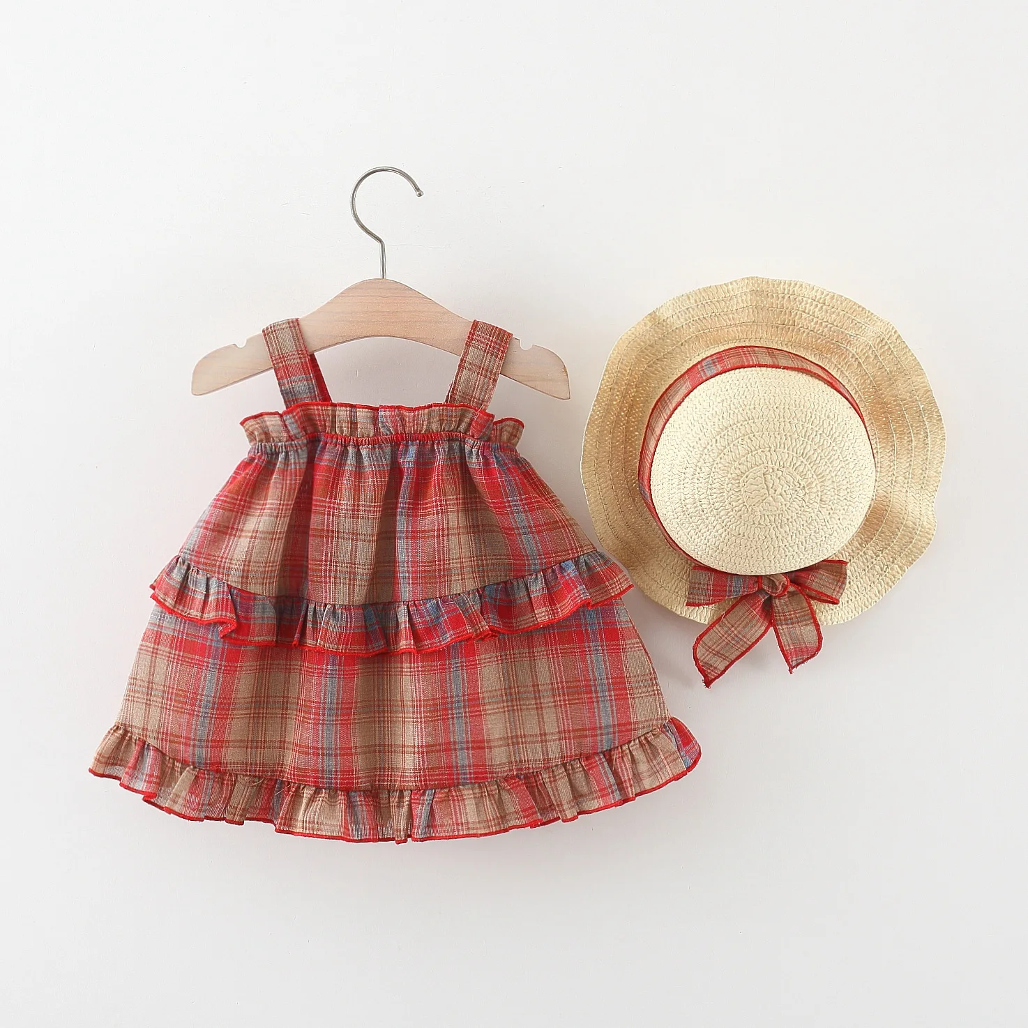 Conjunto de verano niña recién nacida a cuadros con sombrero - imagen 3