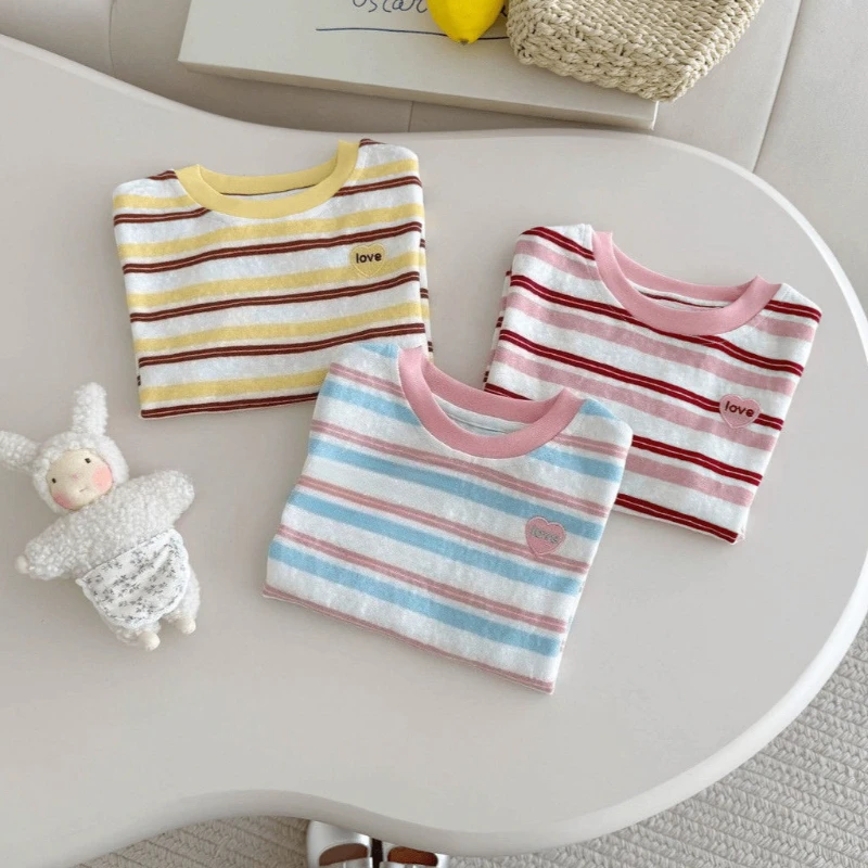 Camiseta niña manga corta a rayas rosas con bloques de color verano - imagen 3