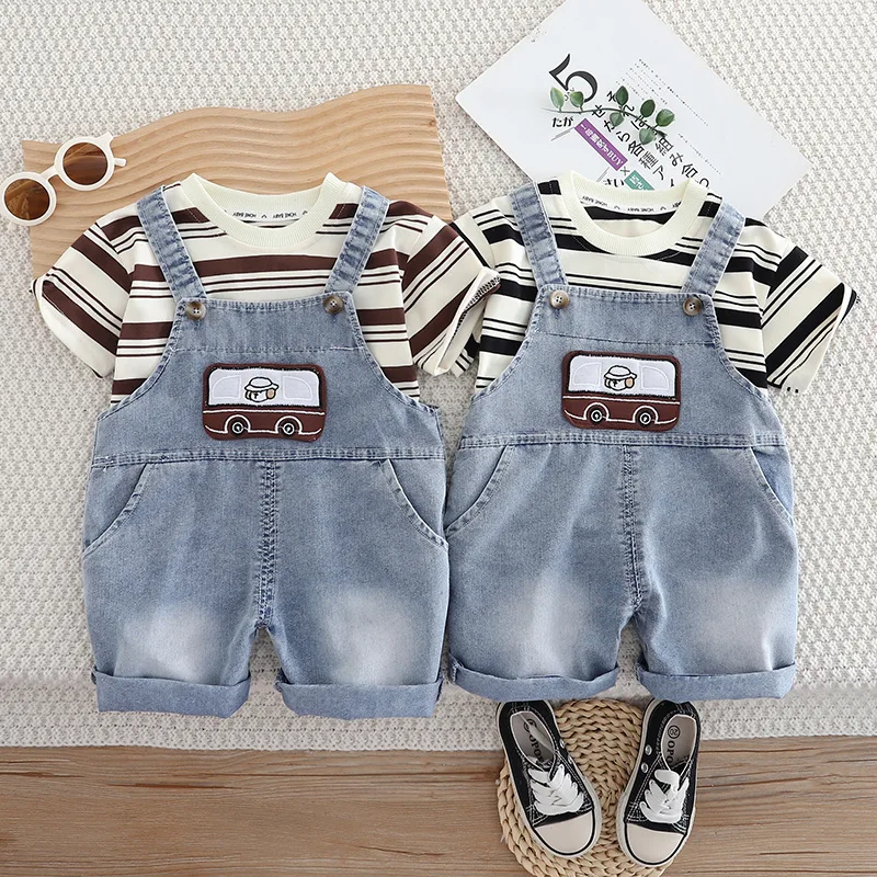 Conjunto verano bebé: top rayas + pants mezclilla para niño - imagen 5