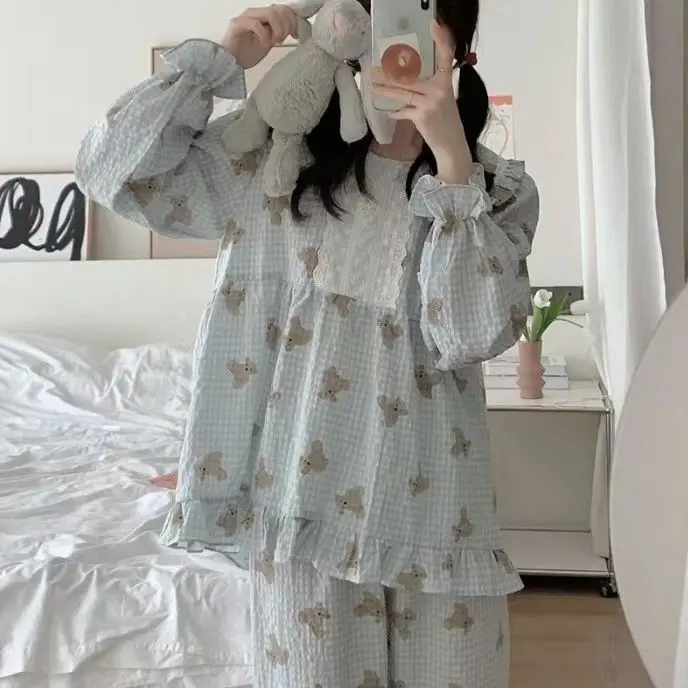 Conjunto de pijamas de maternidad para lactancia con encaje estampado - imagen 2