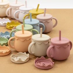 Taza sippy portátil de silicona dos en uno para bebé