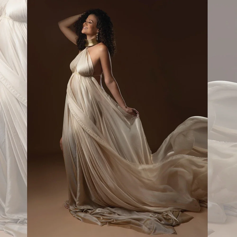 Vista frontal del vestido de maternity con elegancia