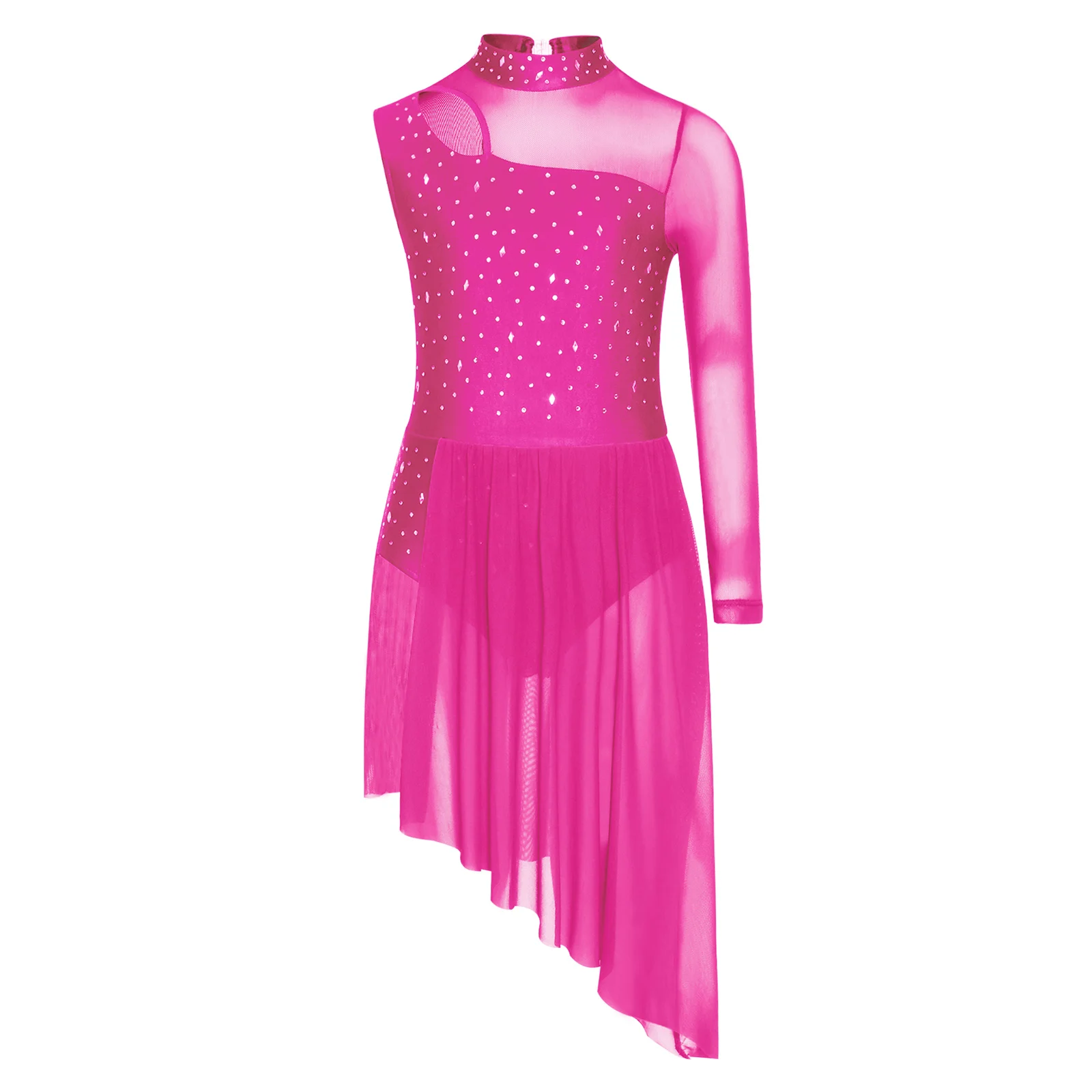 Vestido de ballet moderno para niñas con tul y pedrería brillante