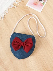 Conjunto de bebé niña volantes vino con pantalón corto vaquero y bolso
