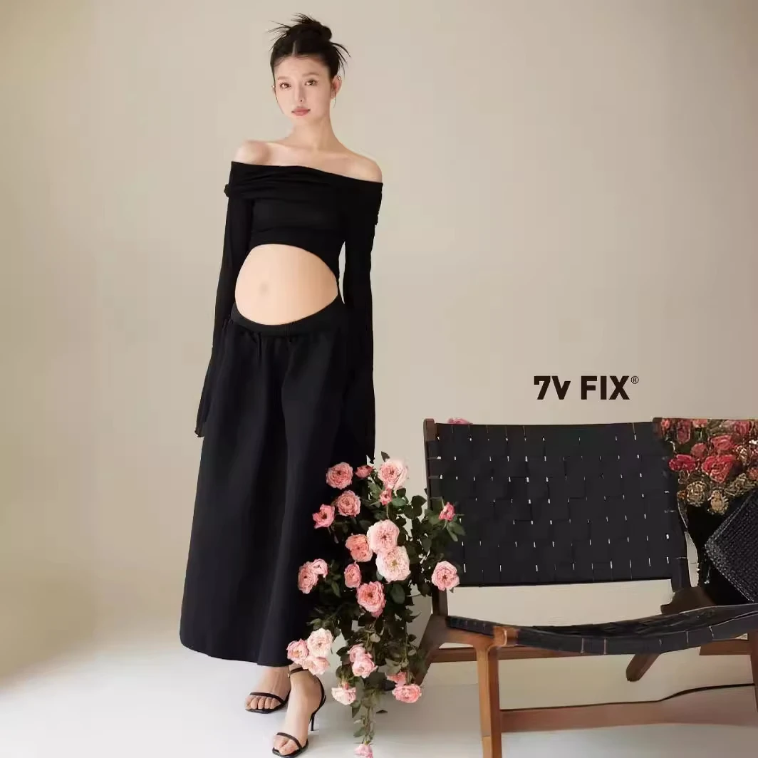 Conjunto premamá negro para sesión de fotos de embarazo - imagen 4