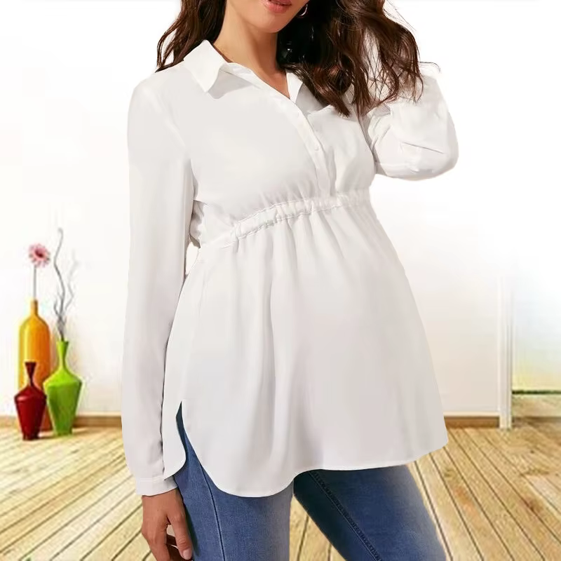 Blusa premamá holgada y transpirable – Camisa elegante de color liso