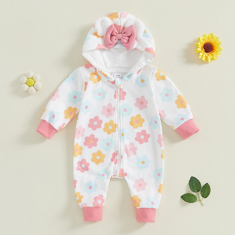 Mono de bebé de lana con capucha y cremallera estampado floral - imagen 2