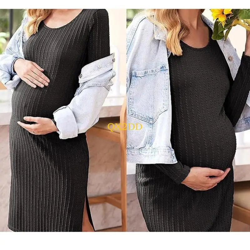 QX2D Vestido premamá acanalado elástico con cintura ajustable - imagen 4