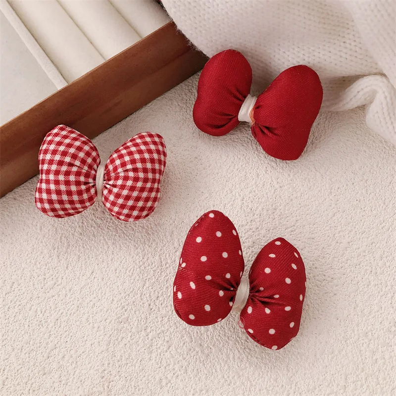 Nuevo y adorable pasador de pelo rojo con lazo de lunares