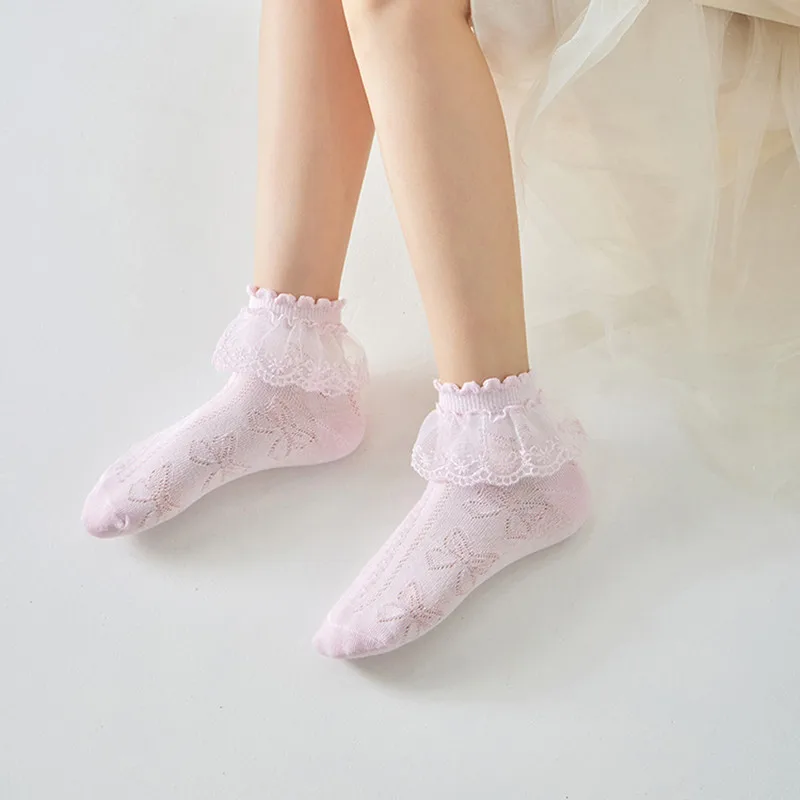 Lawadka Calcetines con volantes de encaje para niñas de algodón - imagen 2