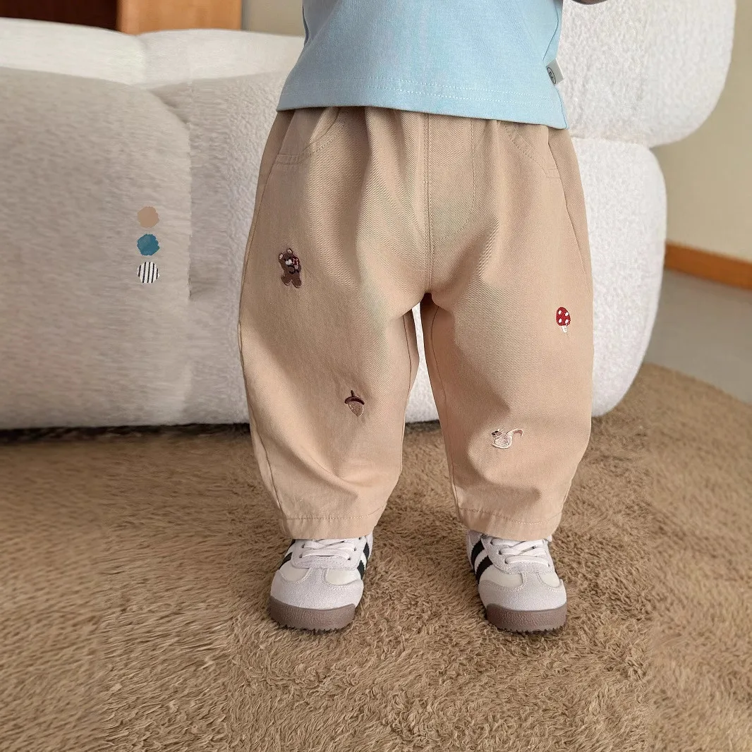 Pantalones bordados de algodón para bebés – Estilo casual y holgado - imagen 2