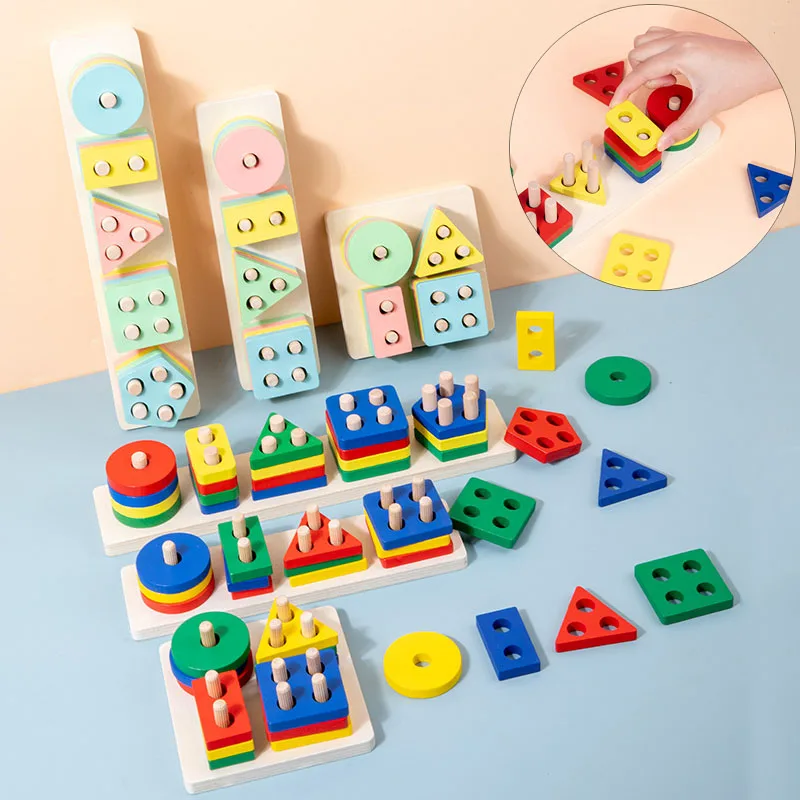 Juguetes Montessori de madera con bloques de colores