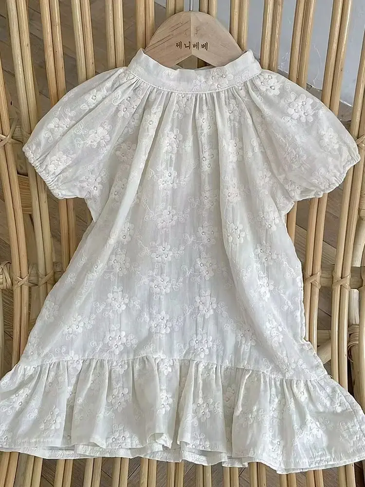 Vestido de verano infantil con bordado para cumpleaños